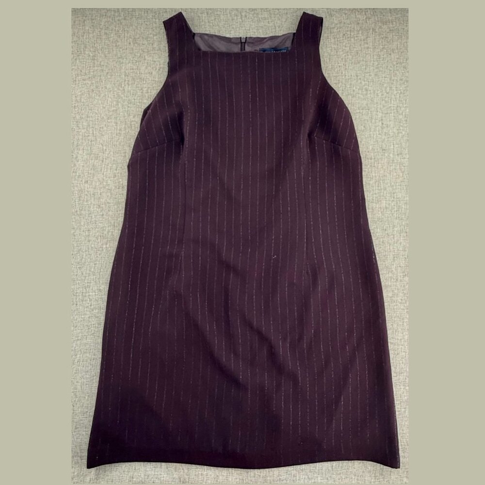 Venezia Pinstripe Dress Sleeveless Plus 16 Lined Zipper Closure‎ Dark Purple